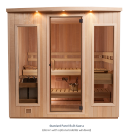 Helo Panel-Built Sauna shown with optional sidelite windows