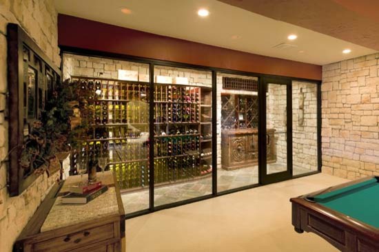 View of Glass-enclosed custom wine cellar Kansas City, Missouri