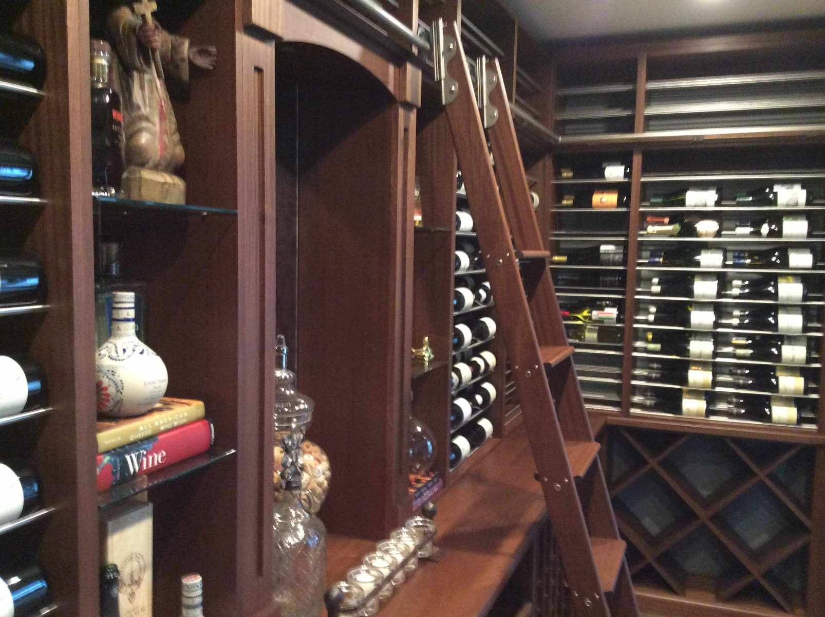Wood and metal for the wine racks with library rolling ladder