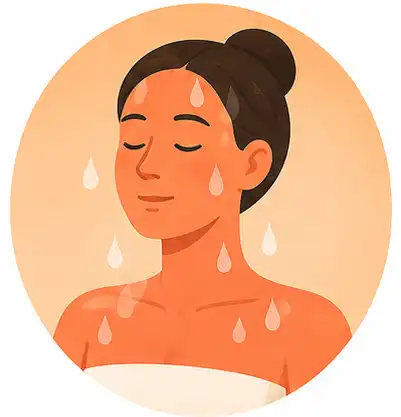 Heavy sweating and flushed skin