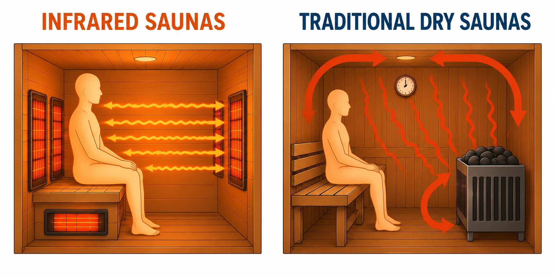 Diagram depicting Infrared Saunas versus Traditional Dry Saunas.
