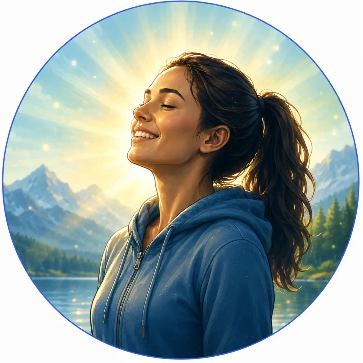 Illustration of a smiling person outdoors, representing improved mood and emotional well-being associated with regular cold plunge therapy.