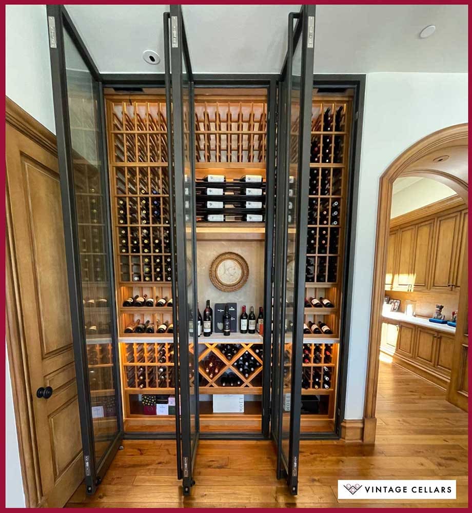 Flawless Floor-to-Ceiling Glass Wine Cellar Door Crafted by Maiden Steel