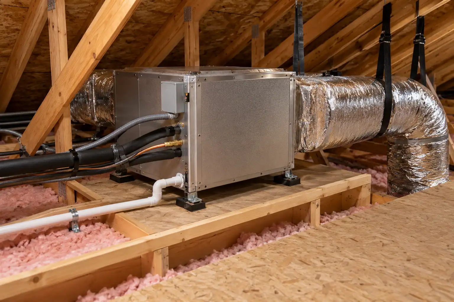 HS-12000 high static split wine cellar cooling system installed in an attic