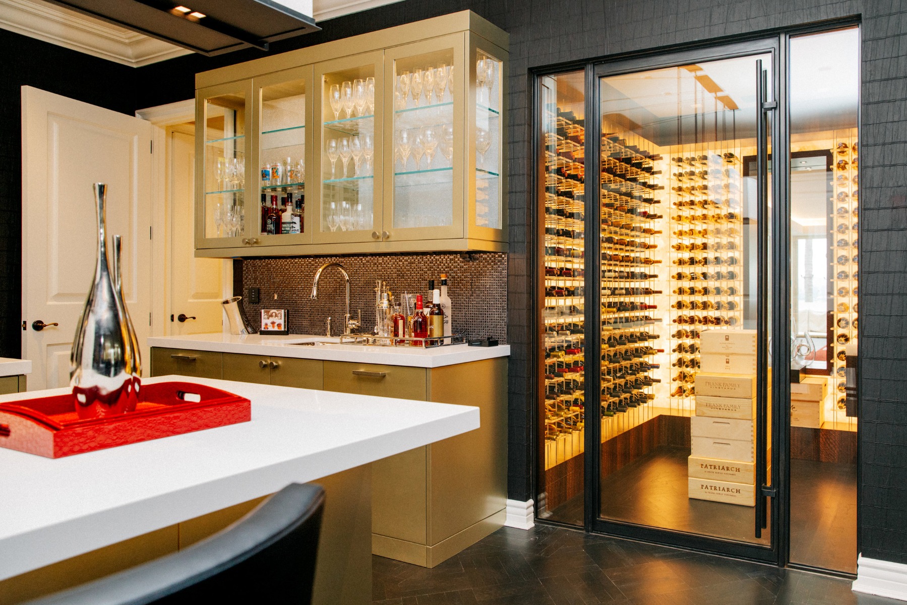 Del Mar San Diego Custom Wine Cellar Backlit Modern Glass Wine Room