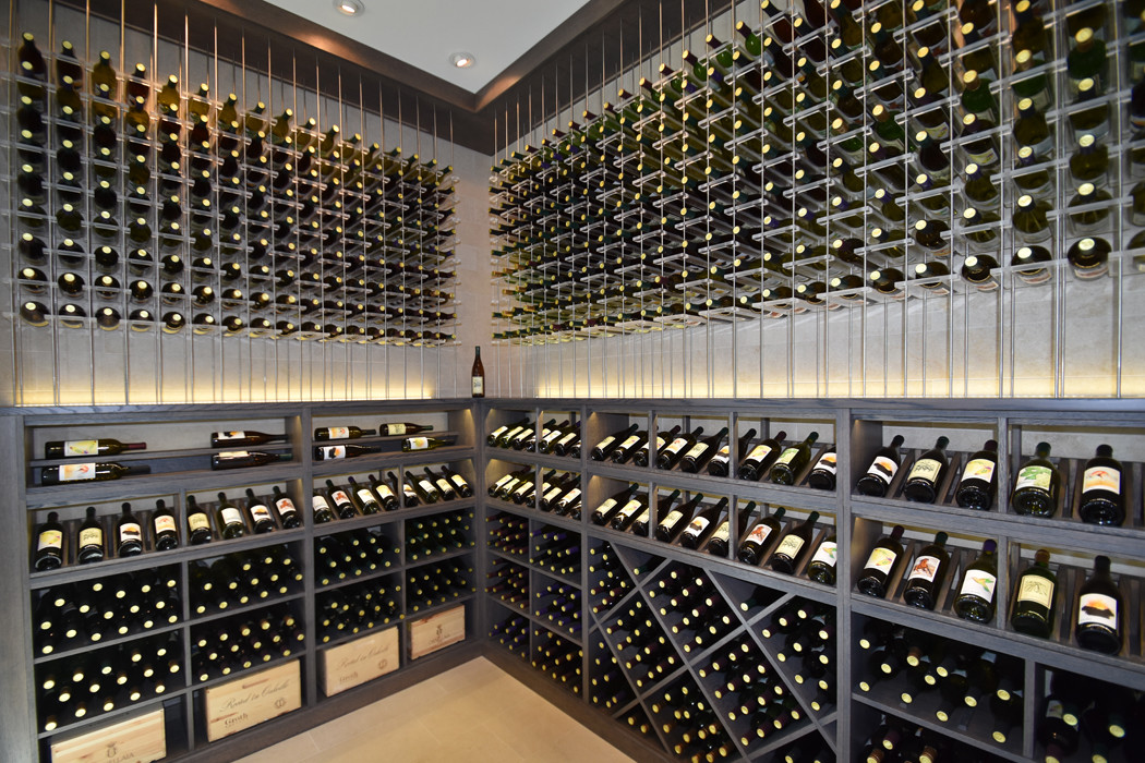 Custom wine cellar with wine properly stored