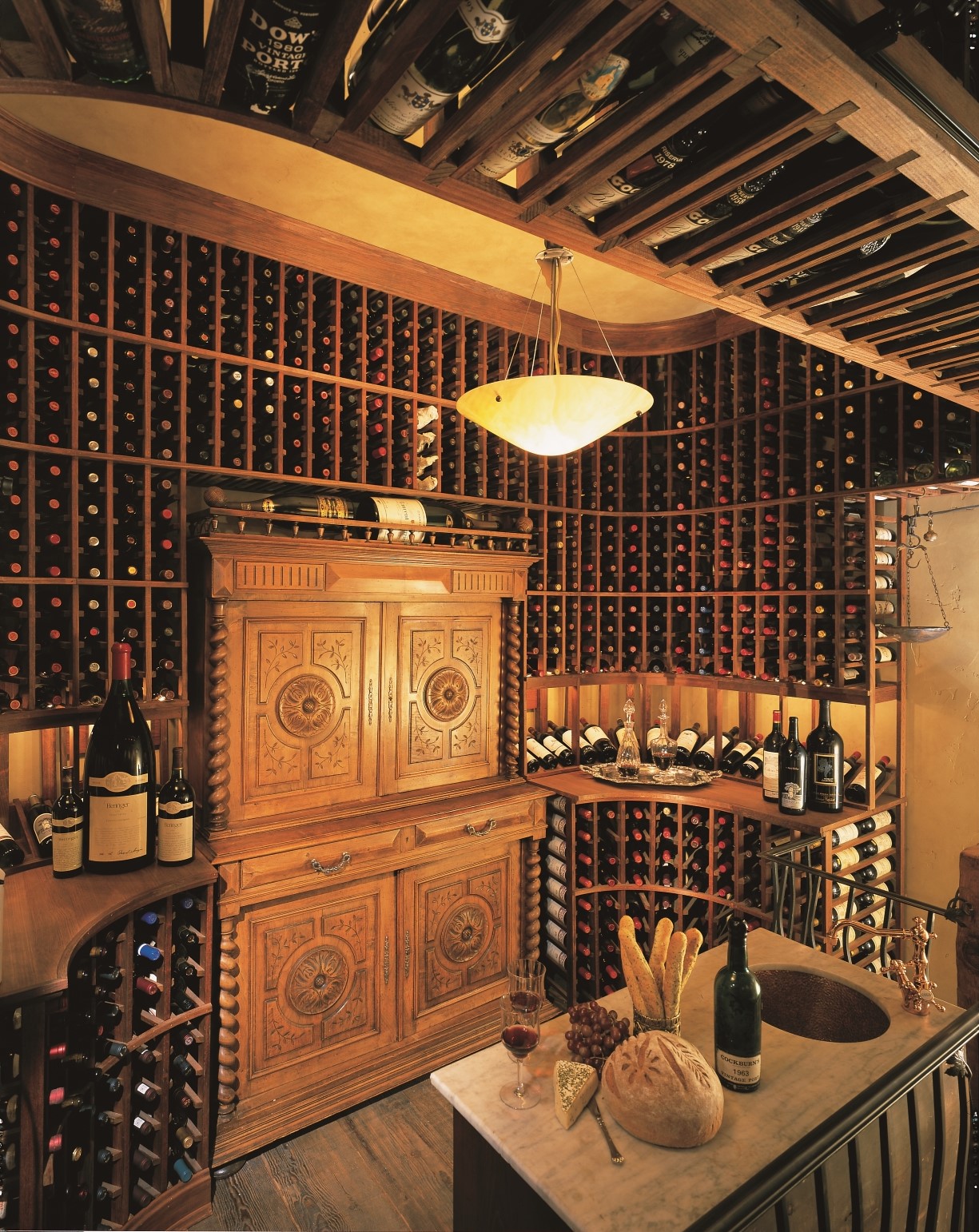 traditional custom wine cellar in Rancho Sante Fe, California
